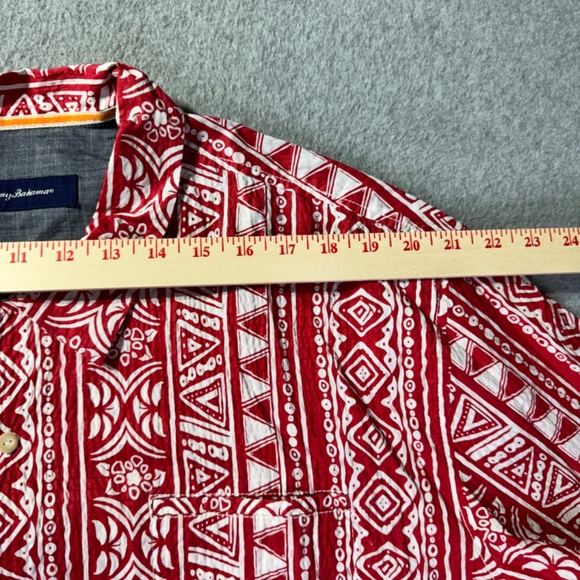 Tommy Bahama Shirt Men XXL Tall Seersucker Red Tribal Hawaiian Button Front - Picture 5 of 9